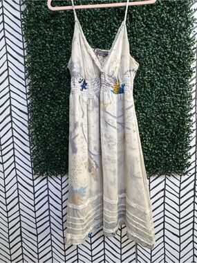 Hale Bob Cream Floral Slip Dress with Blue and Yellow Accents
